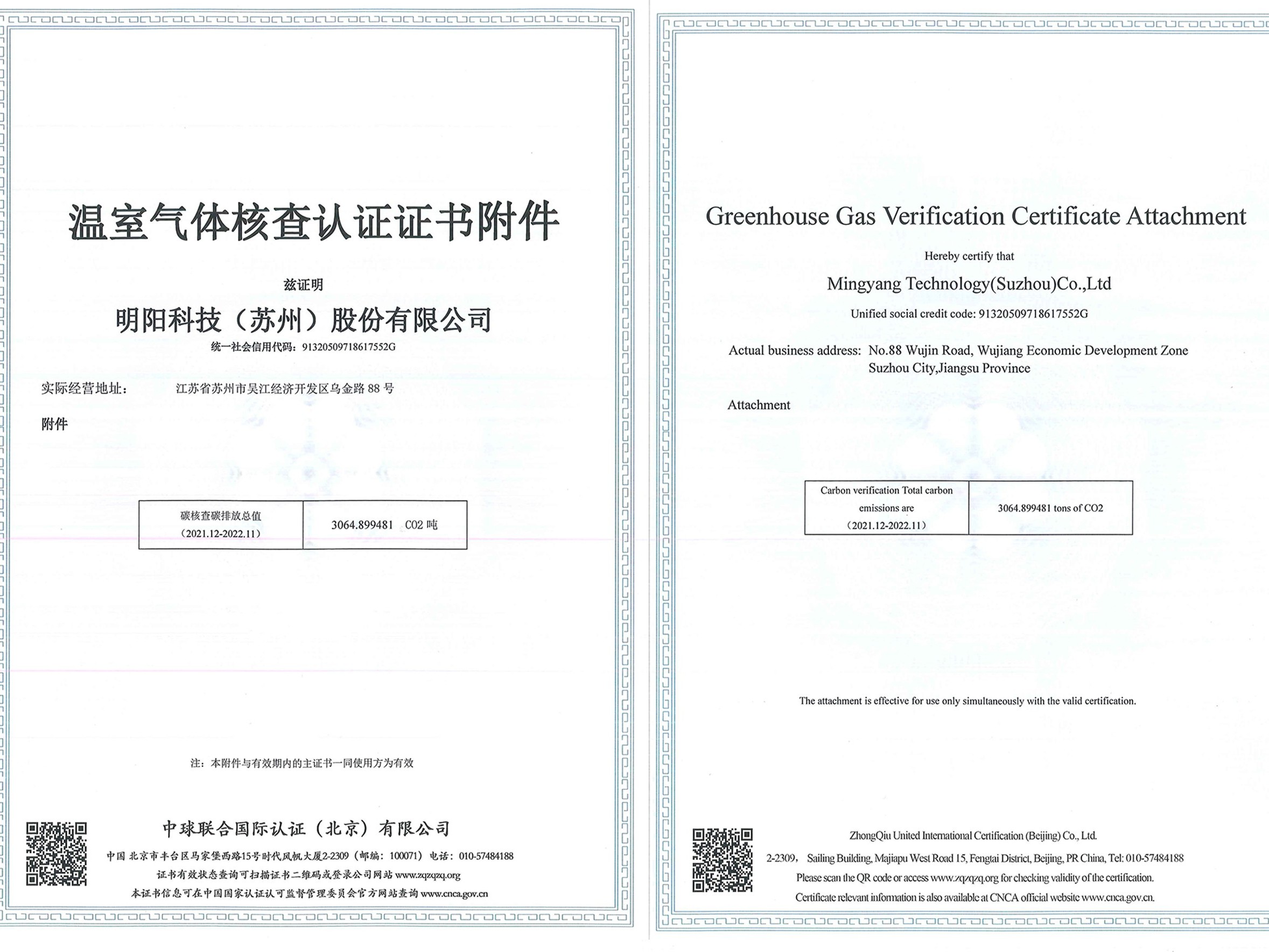 溫室氣體核查認證證書附件